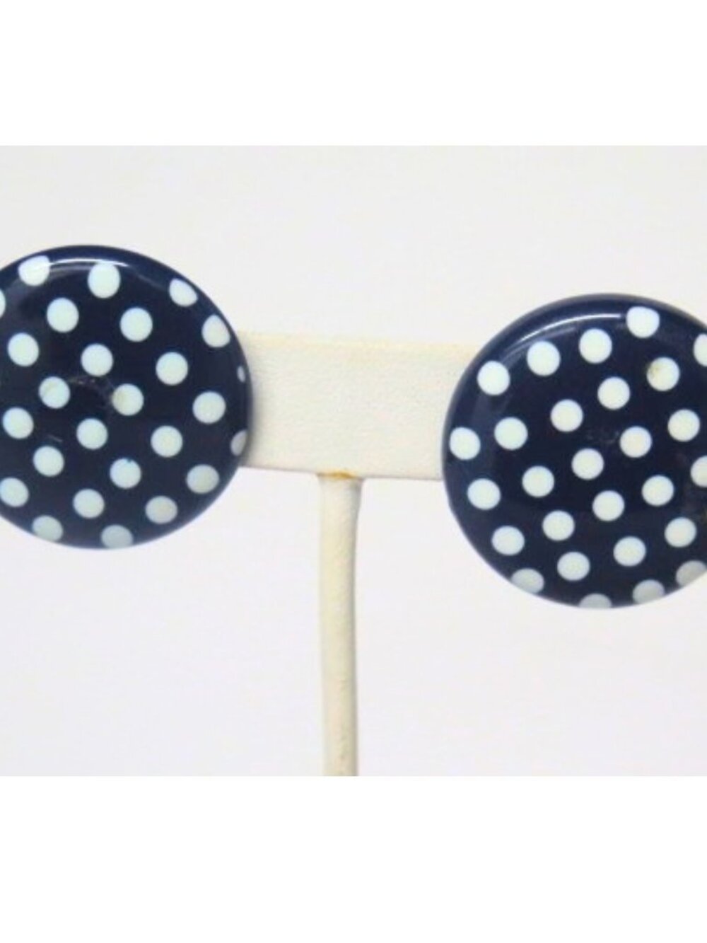 Dark Blue & White Polka Dot Round Statement Stud Earrings Retro Style